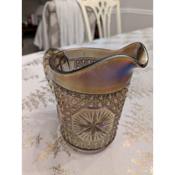 Imperial Glass Ohio Vtg Pitcher Amelia Smoke Carnival Glass 5.5" MCM Iridescent - Picture 3 of 16